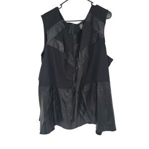 Catherines Black Lebel Size 4X Womens Top Black Faux Leather Trim Blouse NWT